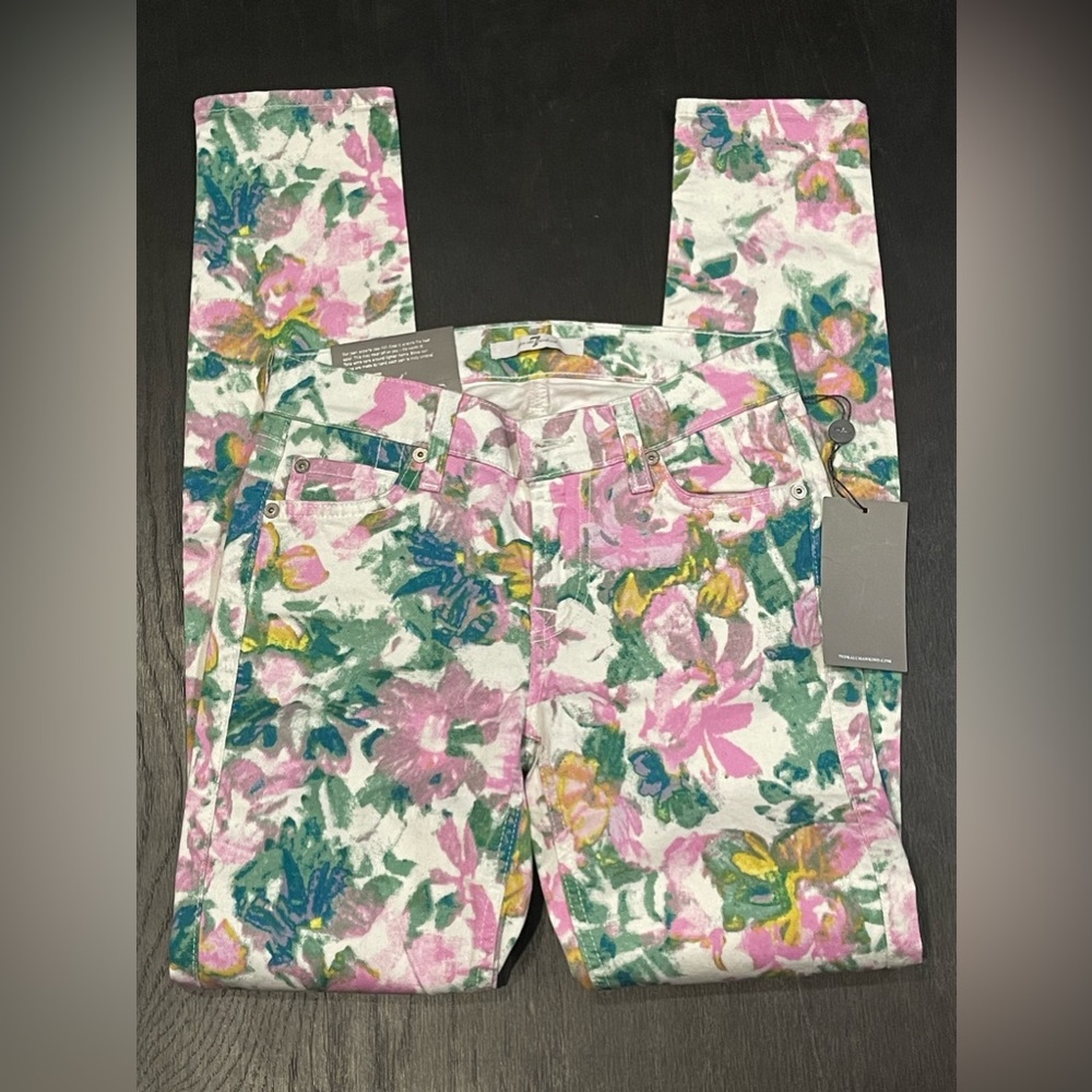 New Seven For All Mankind the Skinny Second Skin Legging Jean Size 24 Floral